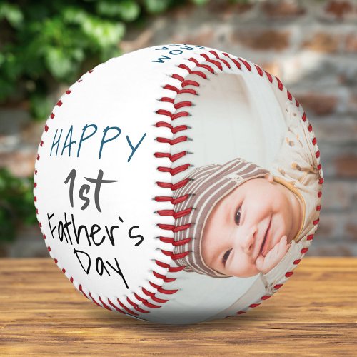 Cute 1st Fathers Day Script White 2 Photo Collage Softball