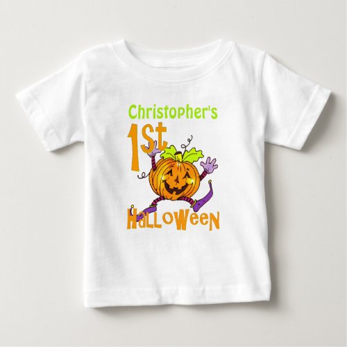 Cute 1st Halloween Pumpkin Custom Baby T_Shirt