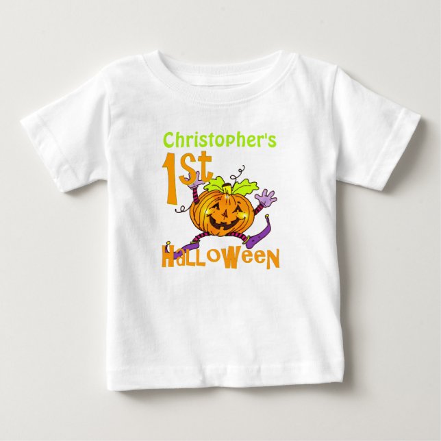 Cute 1st Halloween Pumpkin Custom Baby T-Shirt (Front)
