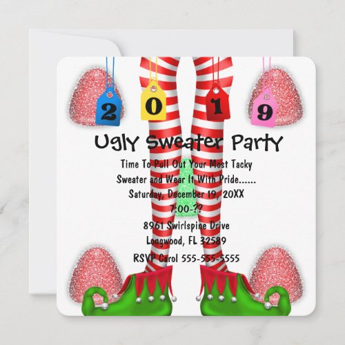 Cute 2019 Elf Stocking Chritmas Party Invite