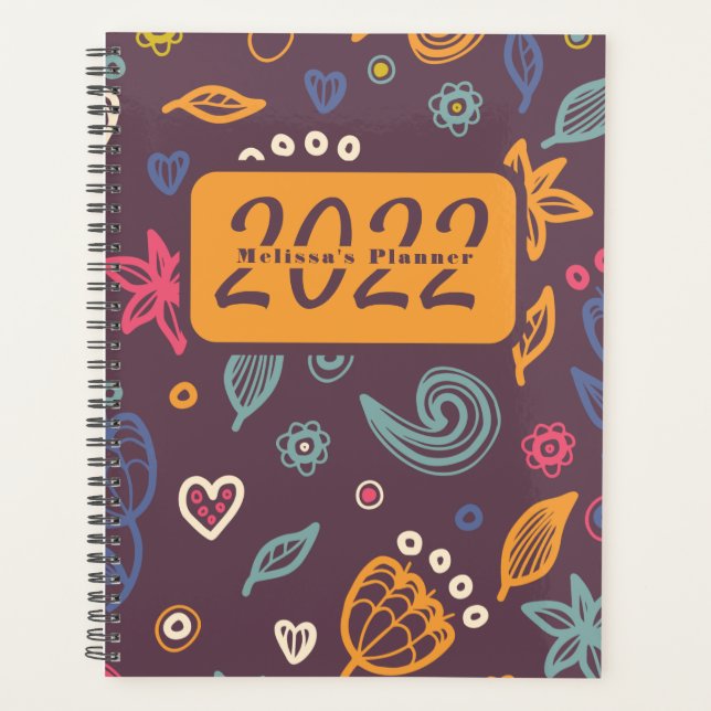 Cute 2022 Botanical Pattern Personalized Planner (Front)