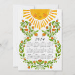 Cute 2024 Calendar Sun and Orange Flowers Holiday Card<br><div class="desc">Let this cute 2024 calendar with cheerful sun and flowers artwork reminds you and your loved ones to thrive,  flourish,  shine,  be kind,  stay positive,  and about all the best things you are doing. It's a lovely gift idea for Christmas and New Year.</div>