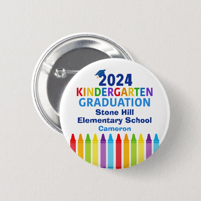 Cute 2024 Kindergarten Graduation Customizable Button (Front & Back)