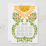 Cute 2025 Calendar Sun and Orange Flowers Holiday Card<br><div class="desc">Let this cute 2025 calendar with cheerful sun and flowers artwork reminds you and your loved ones to thrive,  flourish,  shine,  be kind,  stay positive,  and about all the best things you are doing. It's a lovely gift idea for Christmas and New Year.</div>