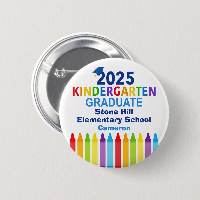 Cute 2025 Kindergarten Graduation Custom Name Tag Button (Front & Back)