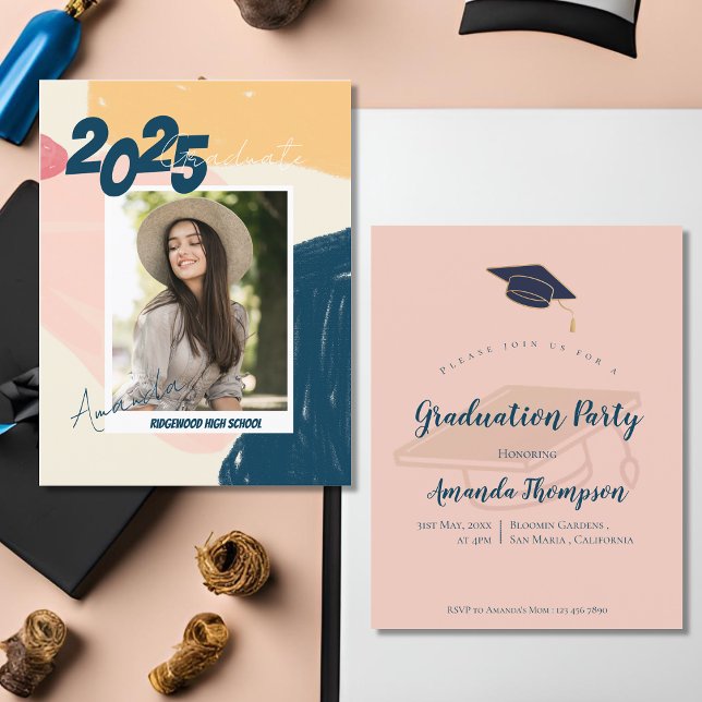 Cute 2026 Graduation Pastel Photo Mini Invitation (Cute 2025 Graduation Pastel Photo Mini Invitation)
