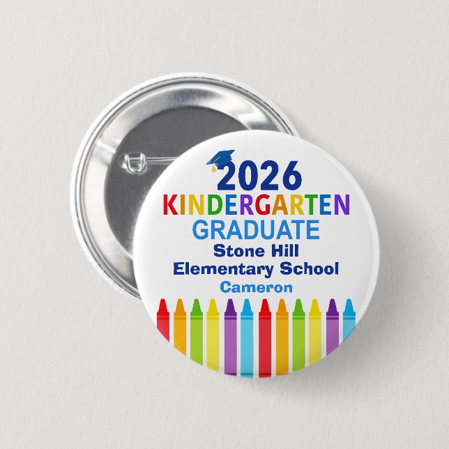 Cute 2026 Kindergarten Graduation Custom Name Tag Button (Front & Back)