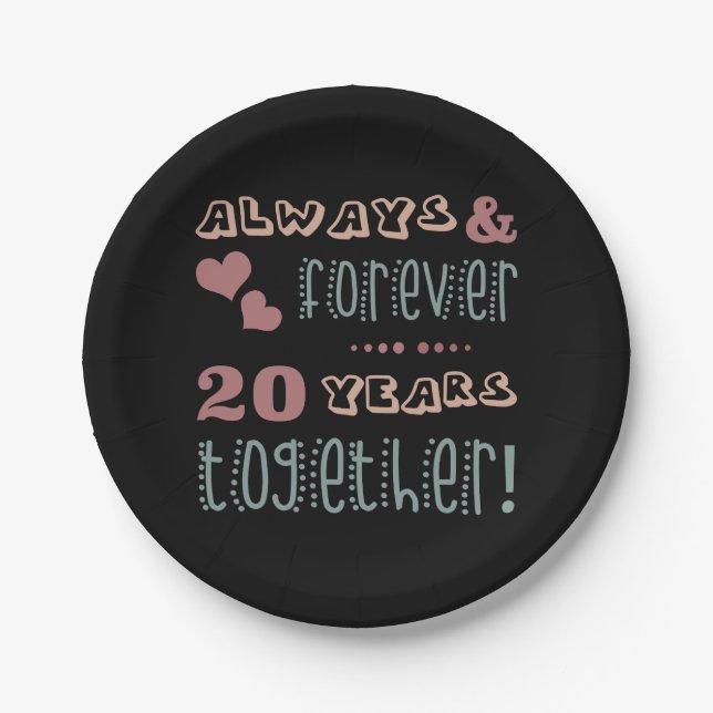 Cute 20th Wedding Anniversary Paper Plates (Front)