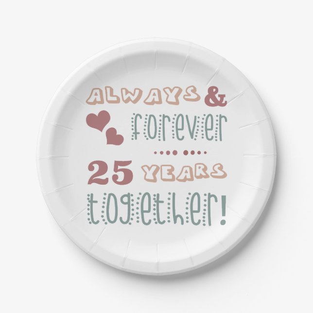 Cute 25th Wedding Anniversary Paper Plates (Front)