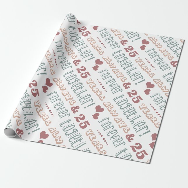 Cute 25th Wedding Anniversary Wrapping Paper (Unrolled)