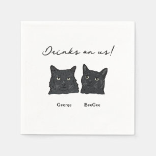 Cute 2 Black Cats Drinks On Us Wedding Napkins