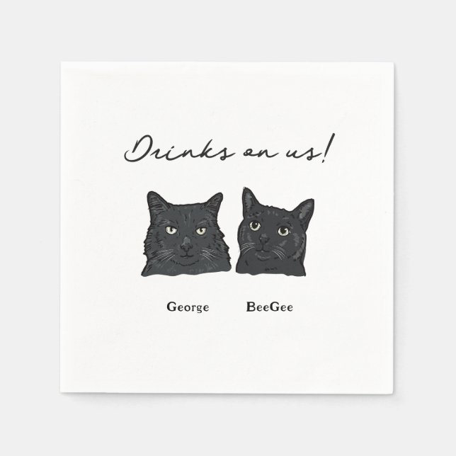 Cute 2 Black Cats Drinks On Us Wedding  Napkins (Front)