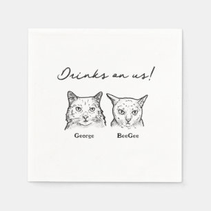 Cute 2 Cats Drinks On Us Wedding  Napkins