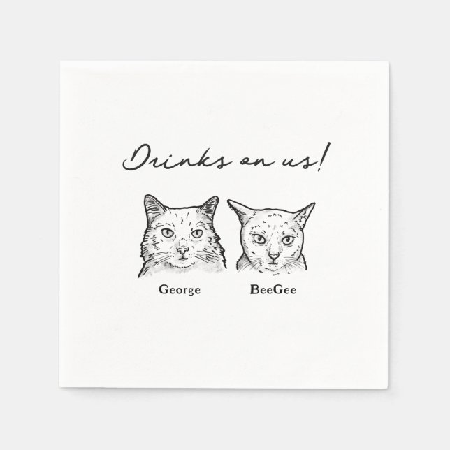Cute 2 Cats Drinks On Us Wedding  Napkins (Front)