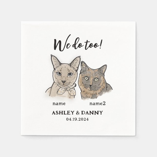 Cute 2 Cats Face Pet We do Too Cocktail Wedding  Napkins (Front)