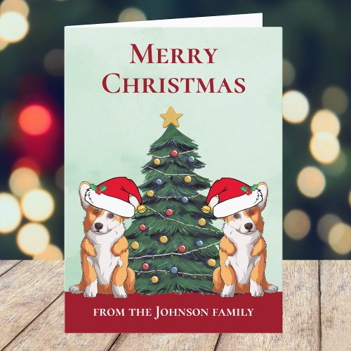 Cute 2 Corgi Christmas Tree Personalized Dog Holiday Card