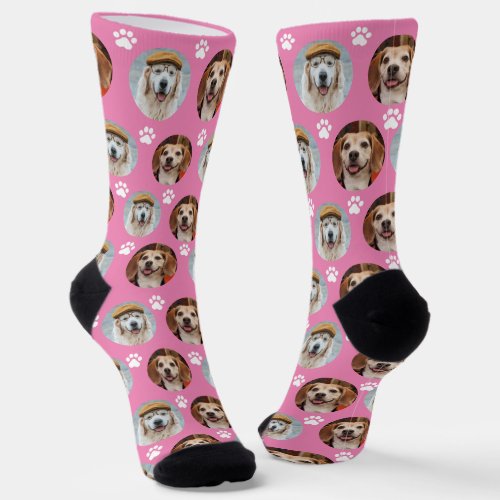  Cute 2 Pet 2 Photo Paw Print Pink Socks