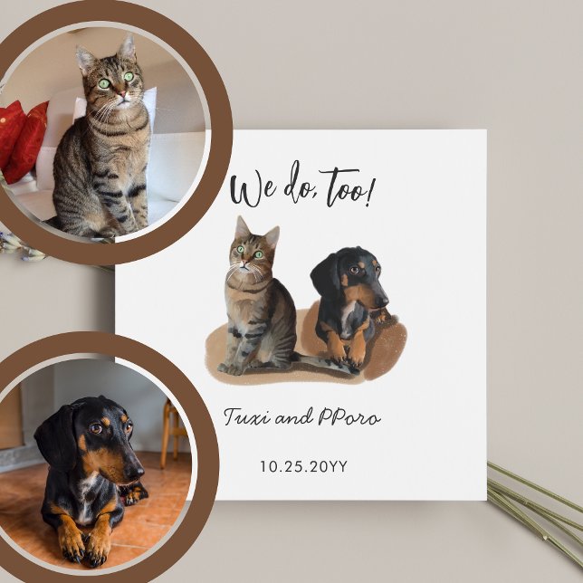 Cute 2 Pets Dog Cat Personalized Wedding Napkins (Creator Uploaded)