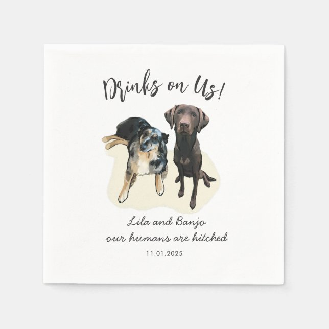 Cute 2 Pets Dog Personalized Wedding Napkins (Front)