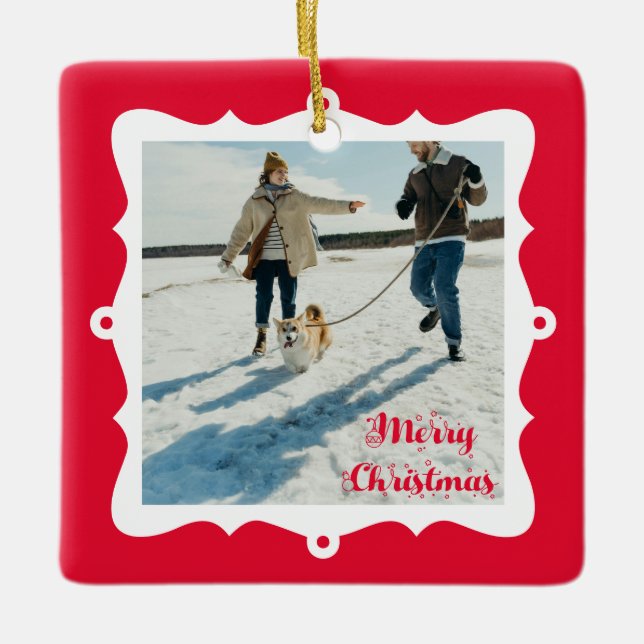 Cute 2 Photo Frame Christmas Ceramic Ornament (Front)