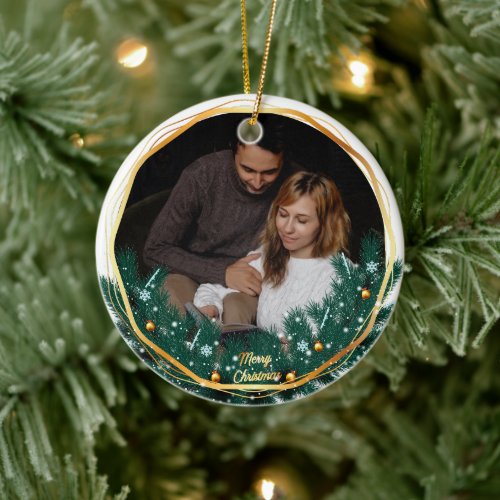Cute 2 Photo Frame Christmas Ceramic Ornament