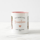 Cute 2-Photo Grandma Modern Keepsake Pink Two-Tone Coffee Mug<br><div class="desc">This cute 2-photo collage pink modern mug features the heartfelt message, "We love you Grandma" and a simple pink heart. An ideal gift for your grandmother, the 2-photo template can be personalized with two pictures of favorite grandchildren, transforming it into a cherished keepsake to be treasured for years to come....</div>