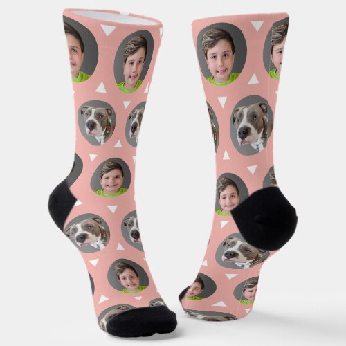 Cute 2 Photo Rose Gold Child Pet Family Pictures Socks