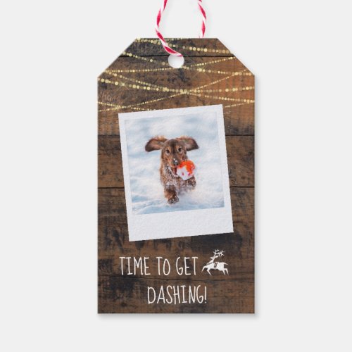 Cute 2_Sided Reindeer Icon Rustic Wood Photo Gift Tags