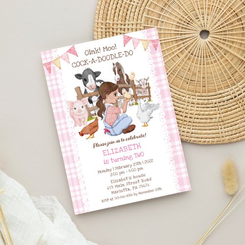 Cute 2nd Birthday Farm Animals Barnyard Kids Invitation