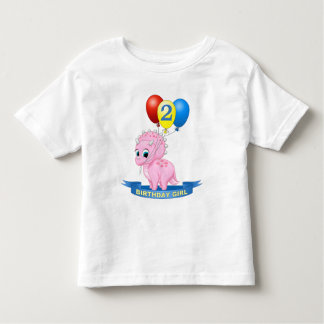 Cute 2nd Birthday Girl Pink Baby Triceratops Dino Toddler T-shirt
