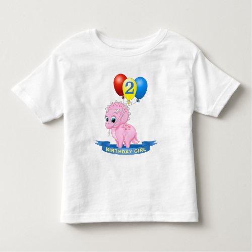 Cute 2nd Birthday Girl Pink Baby Triceratops Dino Toddler T_shirt