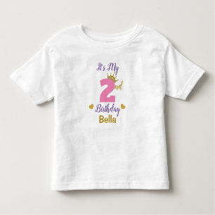 Cute 2nd Birthday Gold Crown & Stars Custom Toddler T-shirt
