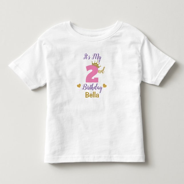 Cute 2nd Birthday Gold Crown & Stars Custom Toddler T-shirt (Front)