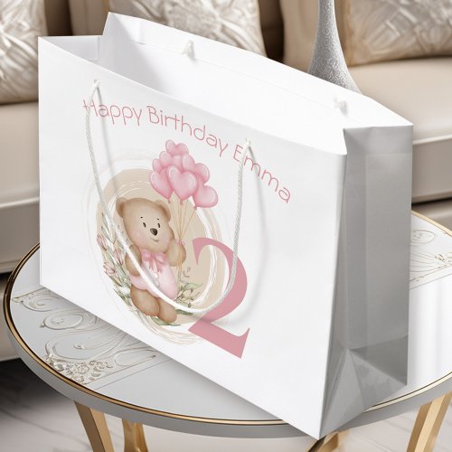 Cute 2nd Birthday Pink Bear Gift Bag For Girl