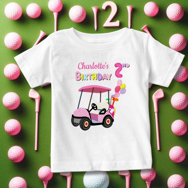 Cute 2nd Birthday Polka Dot Pink Girly Golf  Baby T-Shirt (Creator Uploaded)