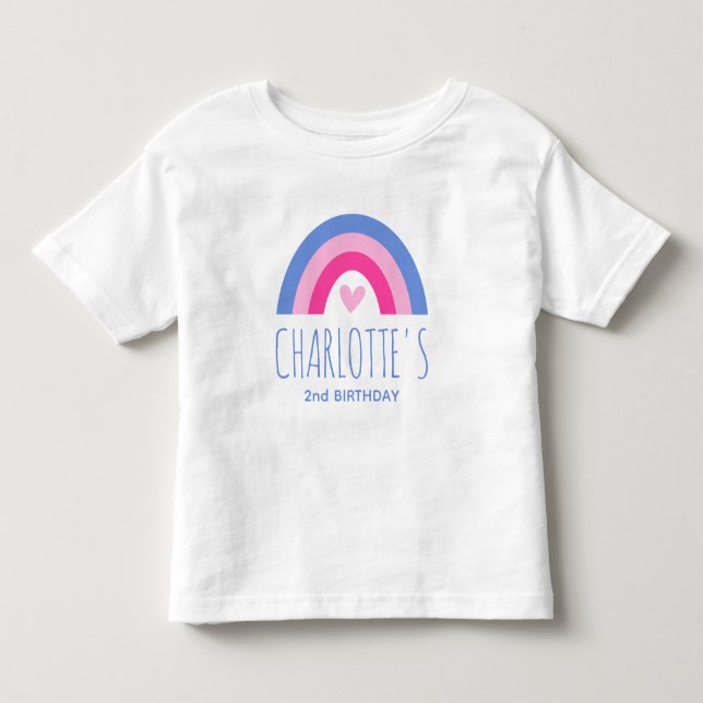 Cute 2nd Birthday Rainbow Custom Name Pink Blue Toddler T-shirt (Front)