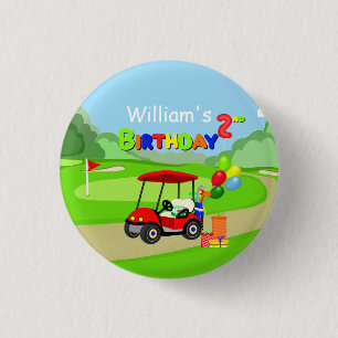 Cute 2nd Birthday Red Golf Cart Boy's Button