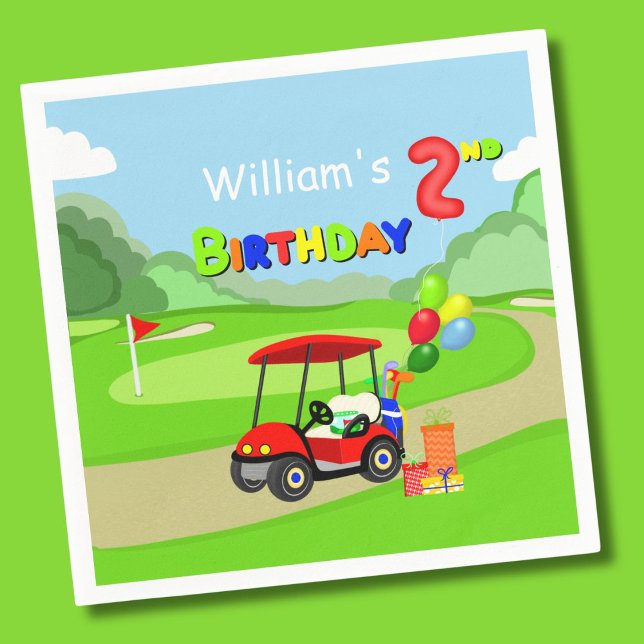 Cute 2nd Birthday Red Golf Cart Boy's Napkins (Creator Uploaded)