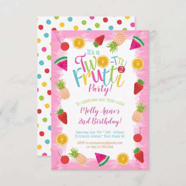 Cute 2nd Birthday Two-tti Frutti Fruits Invitation (Front/Back)