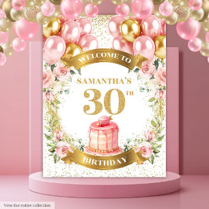 Cute 30th Birthday Blush Gold Celebration Backdrop