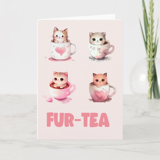 Cute 30th Birthday Fur Tea Card (Front)