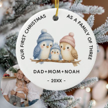 Cute 3 Birds Family First Christmas Photo