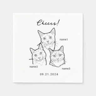 Cute 3 Cats Cheers Wedding Cocktail Napkins