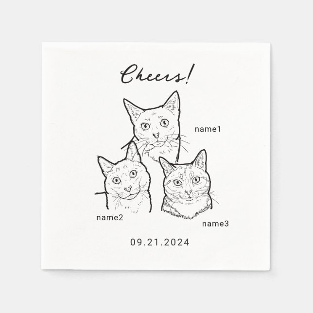 Cute 3 Cats Cheers Wedding Cocktail  Napkins (Front)