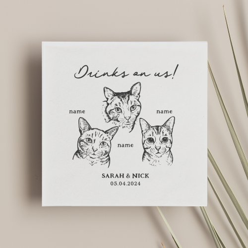 Cute 3 Cats Drinks On Us Wedding  Napkins