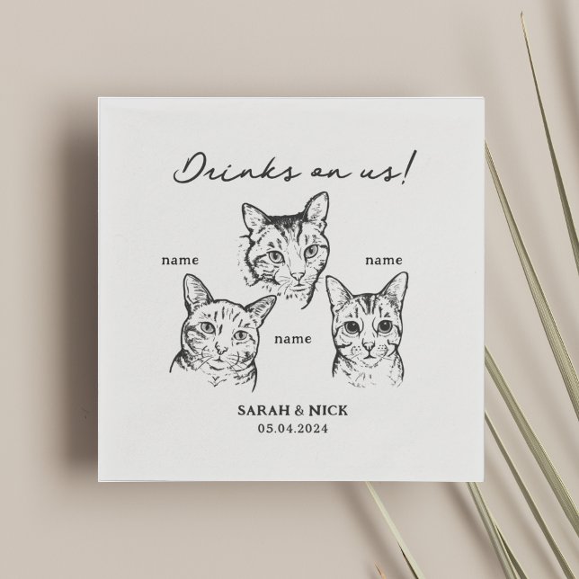 Cute 3 Cats Drinks On Us Wedding  Napkins (Creator Uploaded)