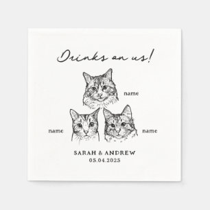Cute 3 Cats Drinks On Us Wedding Napkins