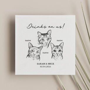 Cute 3 Cats Drisnks On Us Wedding  Napkins
