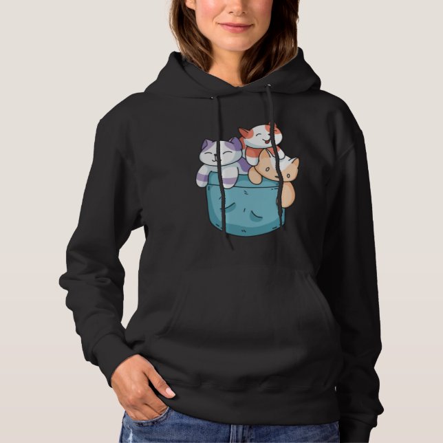 Cute 3 Cats in a Pocket  Cat   Kids Boys Girls Hoodie (Front)
