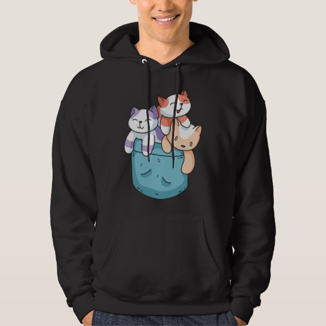 Cute 3 Cats in a Pocket  Cat   Kids Boys Girls Hoodie (Front)